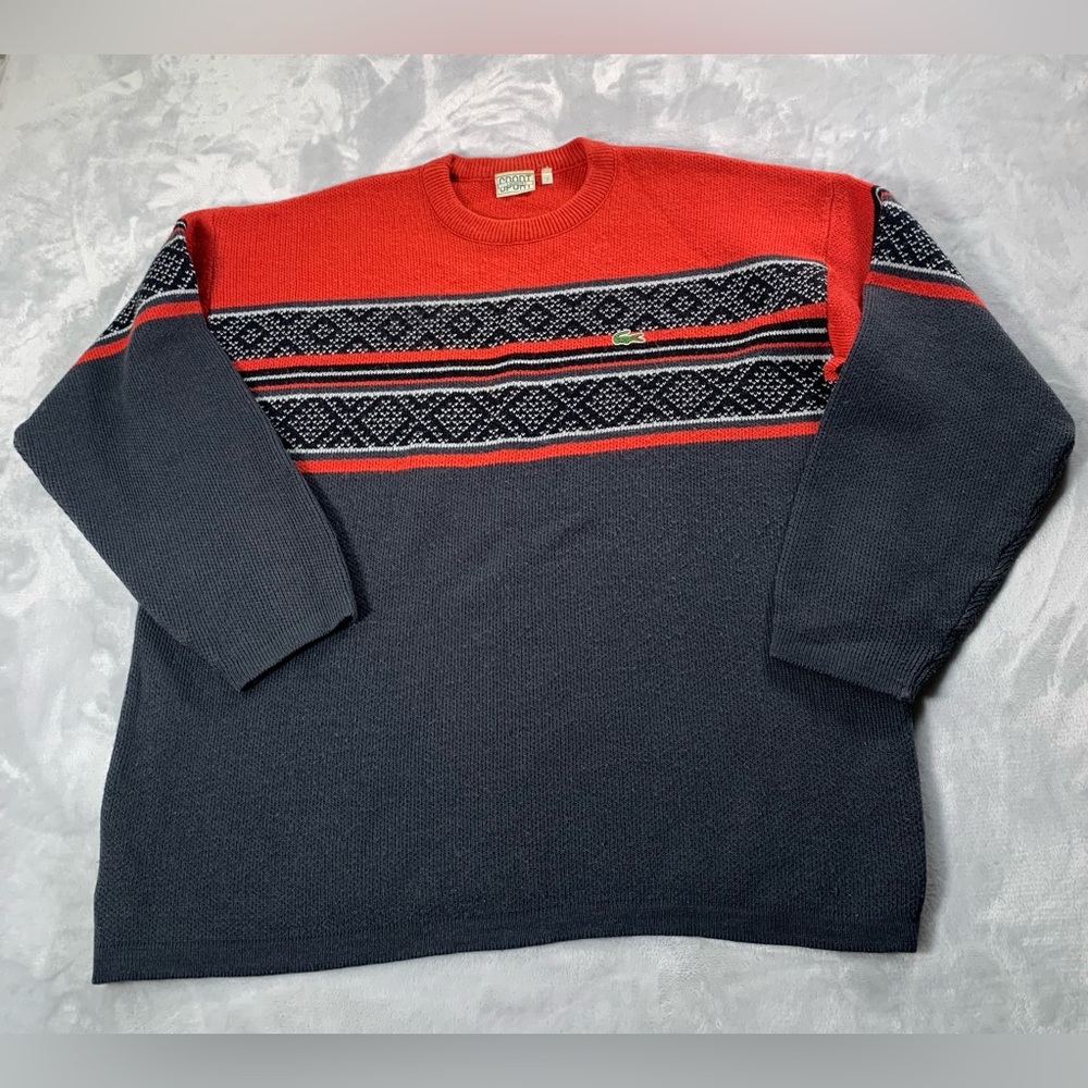 Vintage Lacoste Men's Sweater in Red and Gray